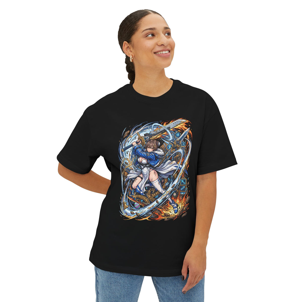 Chaos Zero Nightmare Yuki Runes Gears and Fire Fan Art Oversized T-Shirt