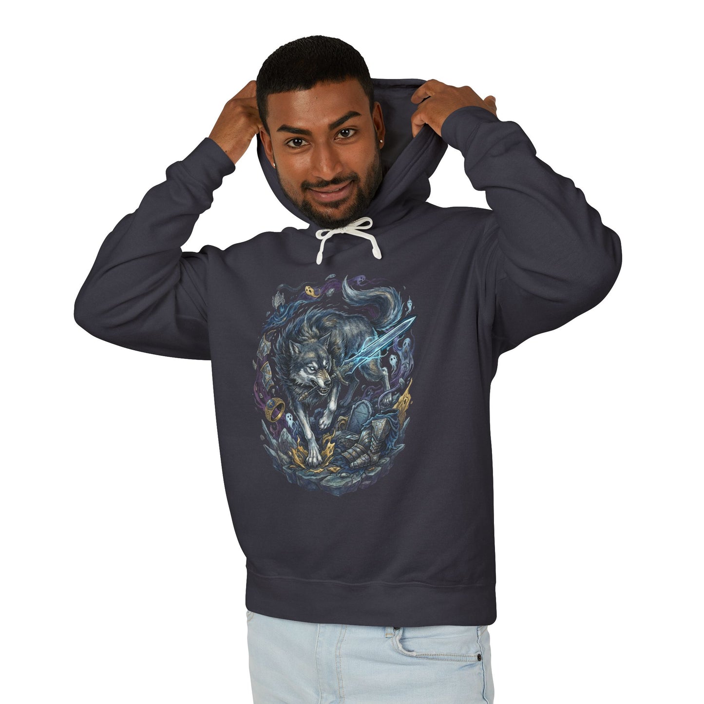 Great Grey Wolf Sif Fantasy Wolf Warrior Unisex Premium Hoodie