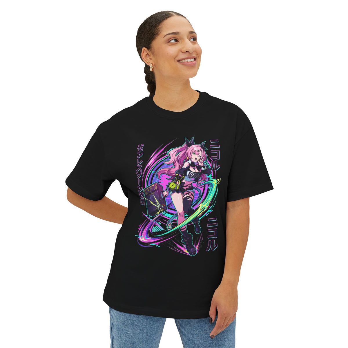 Zenless Zone Zero Nicole Demara Neon Swirl Fan Art Oversized T-Shirt