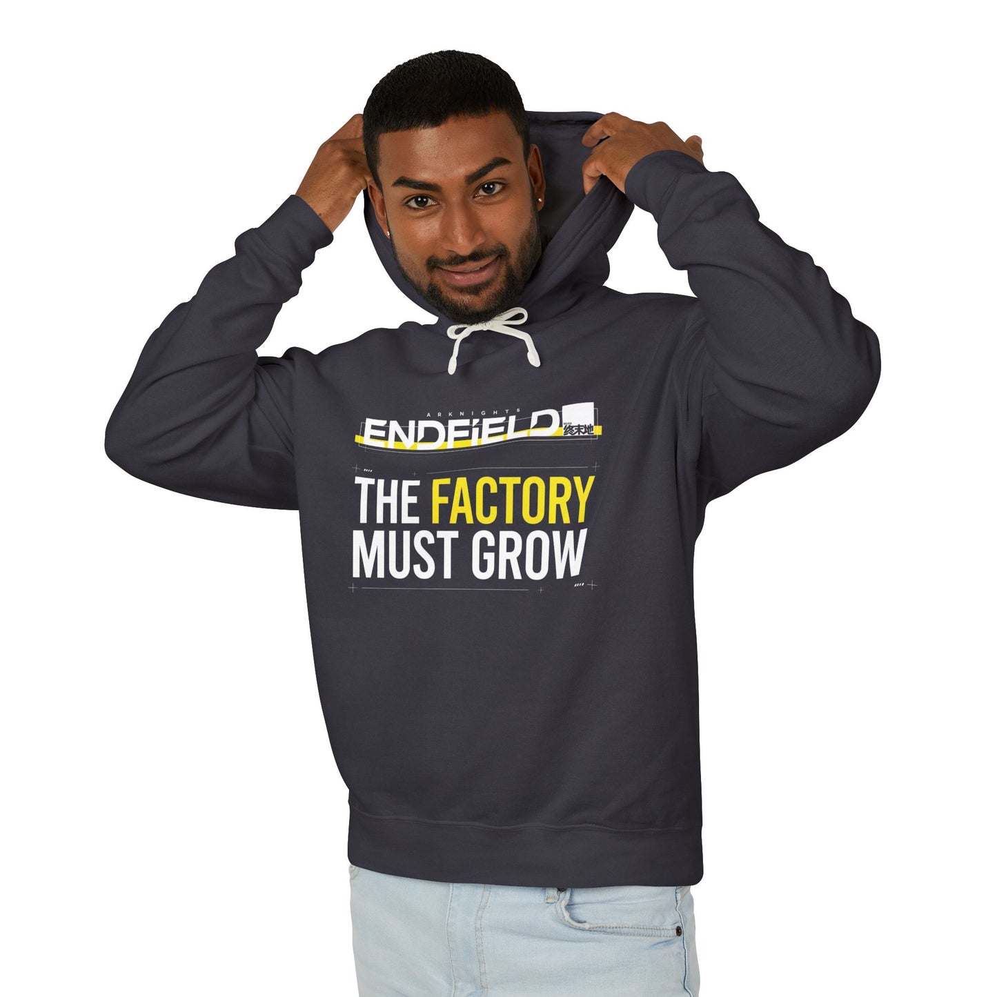 Arknights Endfield Factory Must Grow Meme Retro Factory Automation Pixel Resource Run Unisex Premium Hoodie