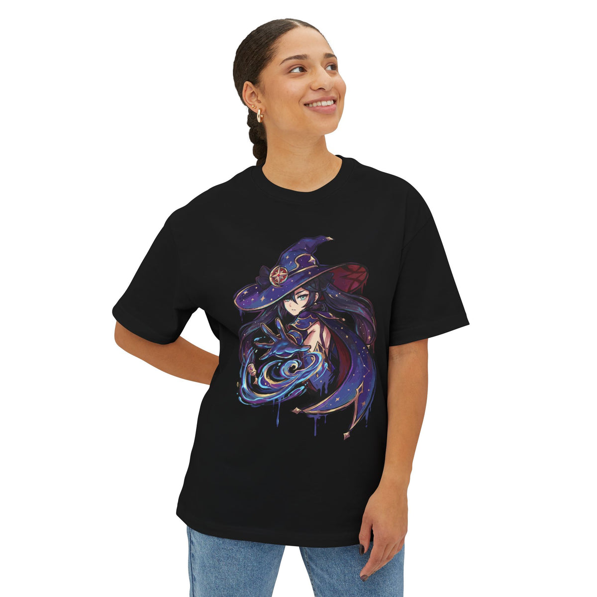 Genshin Impact Mona Astrologist Starry Hydro Swirl Fan Art Oversized T-Shirt