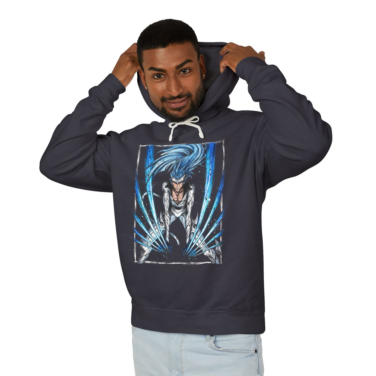 Anime Blue-Haired Antihero Inspired – Cero Claws Dynamic Pose Unisex Premium Hoodie