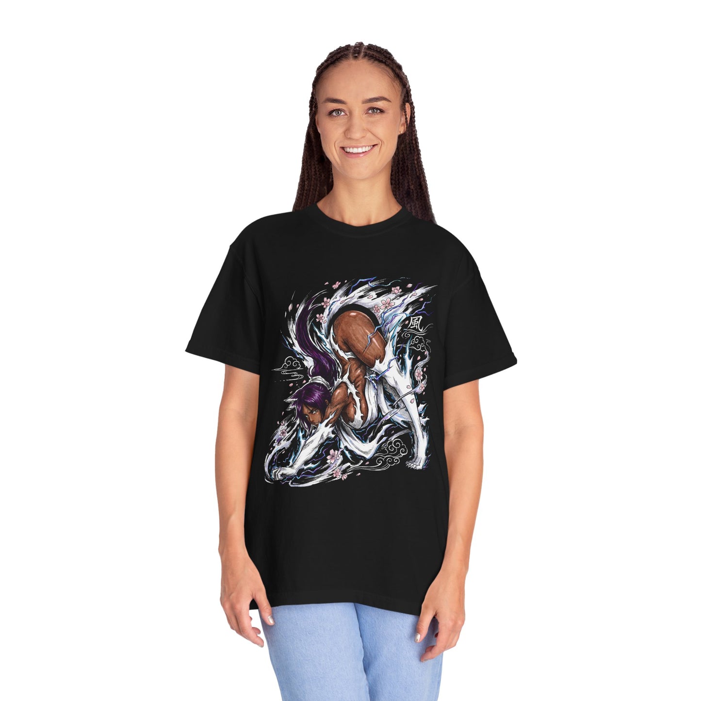 Purple Haired Lightning Flash Goddess Cat Form Stealth Warrior Fan Art Portrait Premium T-Shirt