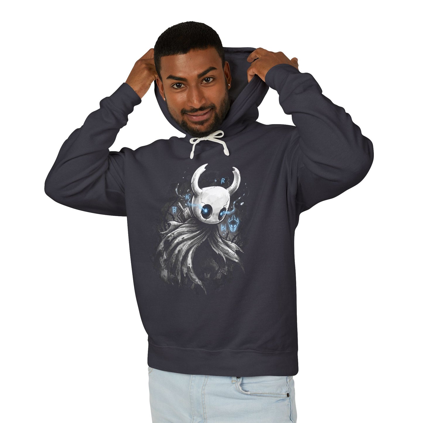 Hollow Knight Ghost Navy Cape Broken Nail Portrait Unisex Premium Hoodie