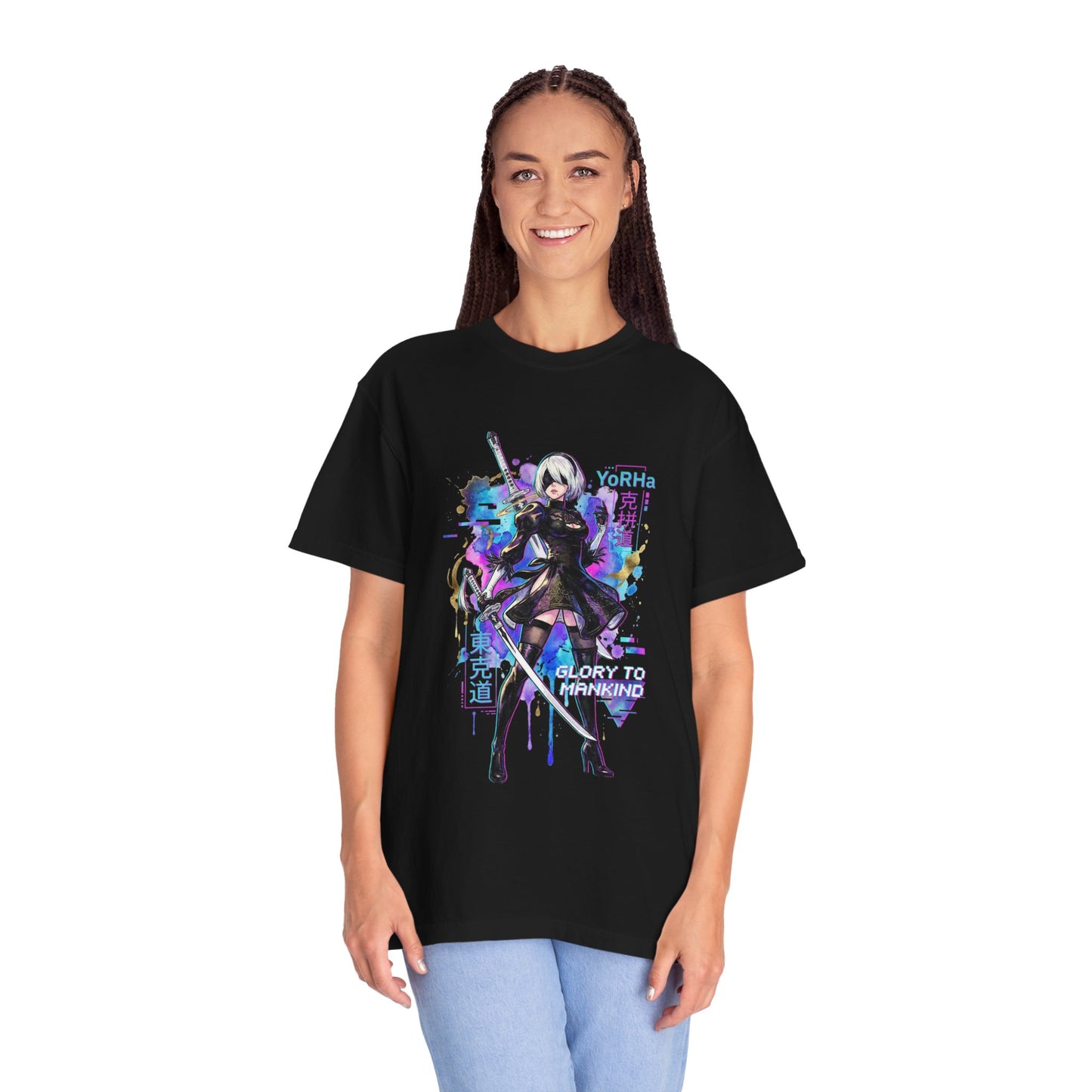 2B NieR Automata Vaporwave Synthwave Blindfold Aesthetic Icon Premium T-Shirt