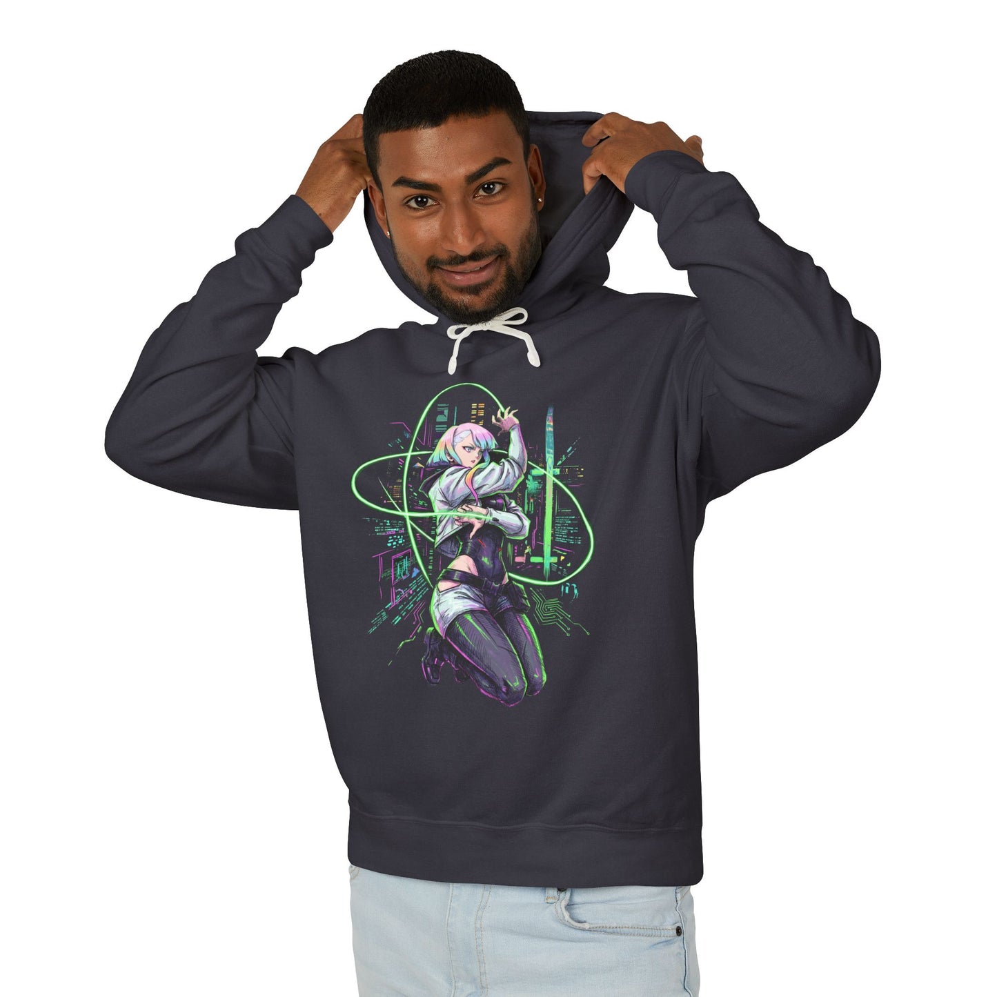 Lucy Cyberpunk Edgerunners Netrunner Jacket Thigh Highs Design Unisex Premium Hoodie