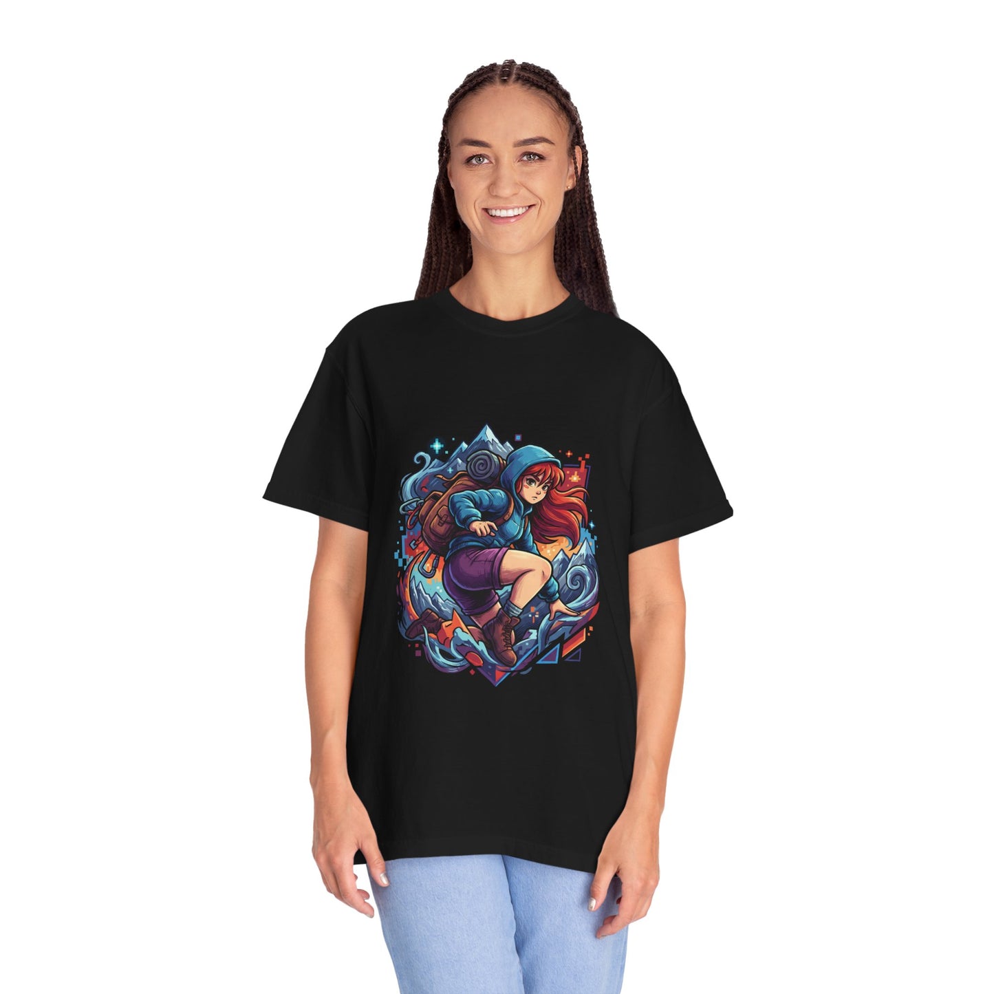 Celeste Game T-Shirt | Mountain Climb Pixel Art Indie Gamer Tee | Madeline Golden Strawberry Design Premium T-Shirt