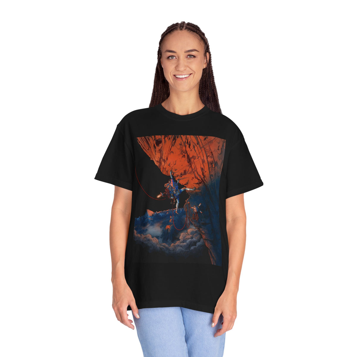 Aava Mountaineer Action Pose – Cairn Game Summit Challenge Illustration Premium T-Shirt