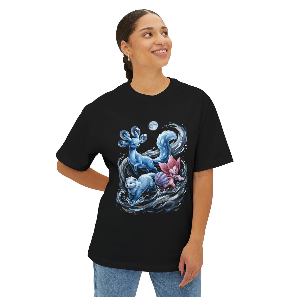 Aniimo Water Team Glacy Popota Sherro Moonlit Oil Painting Art - Oversized Premium Tee