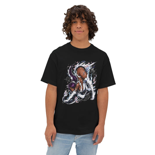 Purple Haired Lightning Flash Goddess Cat Form Stealth Warrior Fan Art Portrait Premium Oversized Unisex T-Shirt
