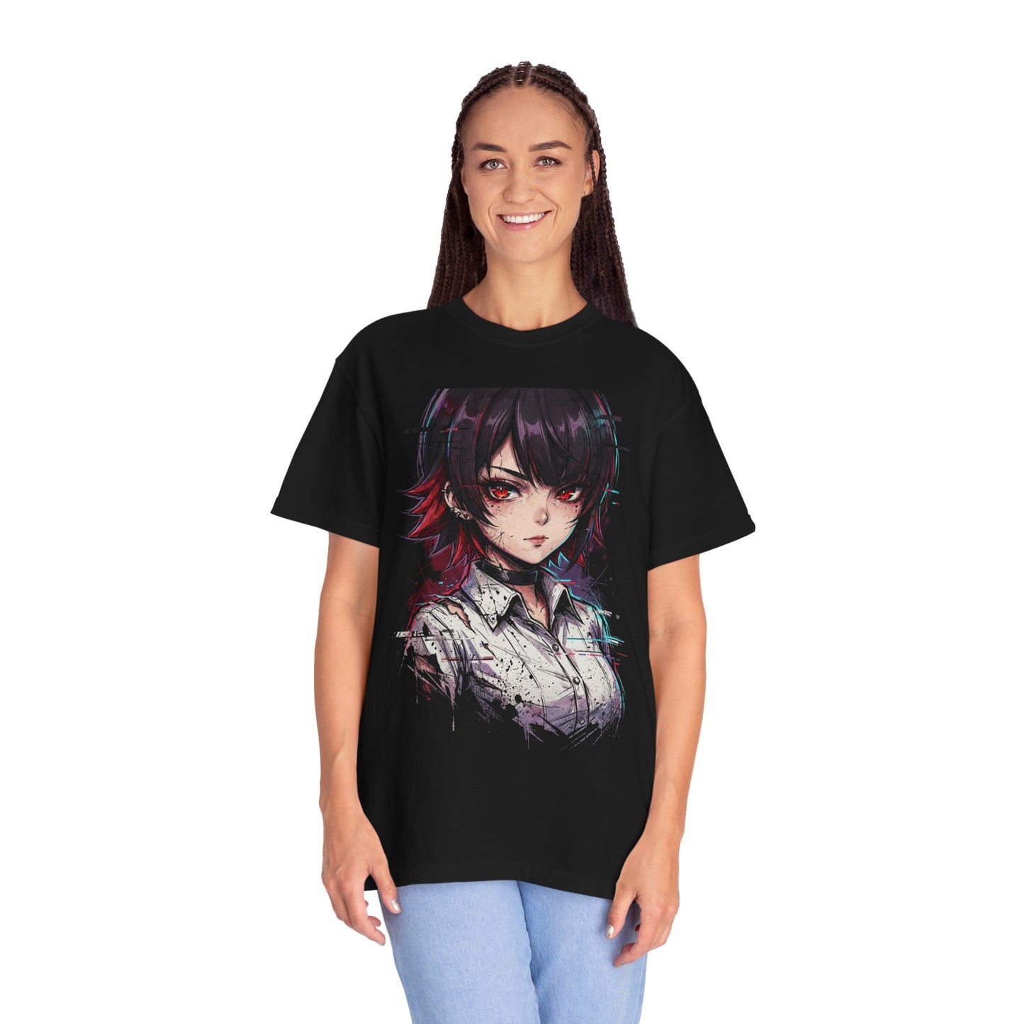 Ellen Joe ZZZ Black Hair Red Highlights Shark Hood Icon Premium T-Shirt