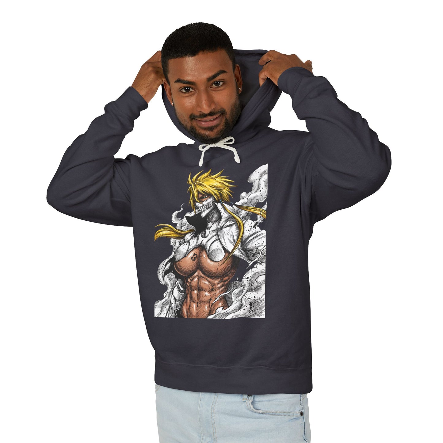 Blonde Arrancar Warrior Fan Art – Aqua Eyes Shark Theme Design Unisex Premium Hoodie