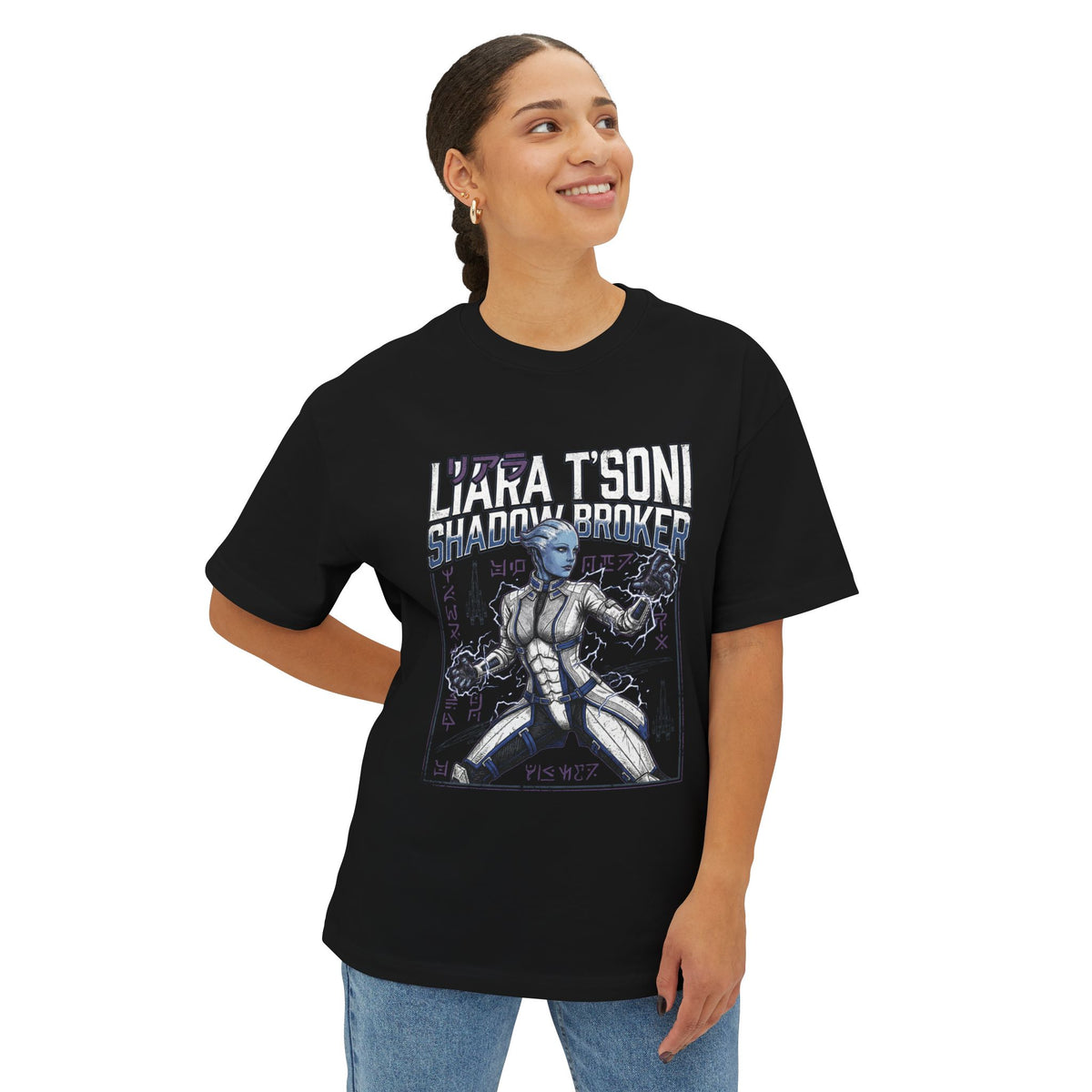 Mass Effect Liara Biotic Lightning Glyphs Fan Art Oversized T-Shirt