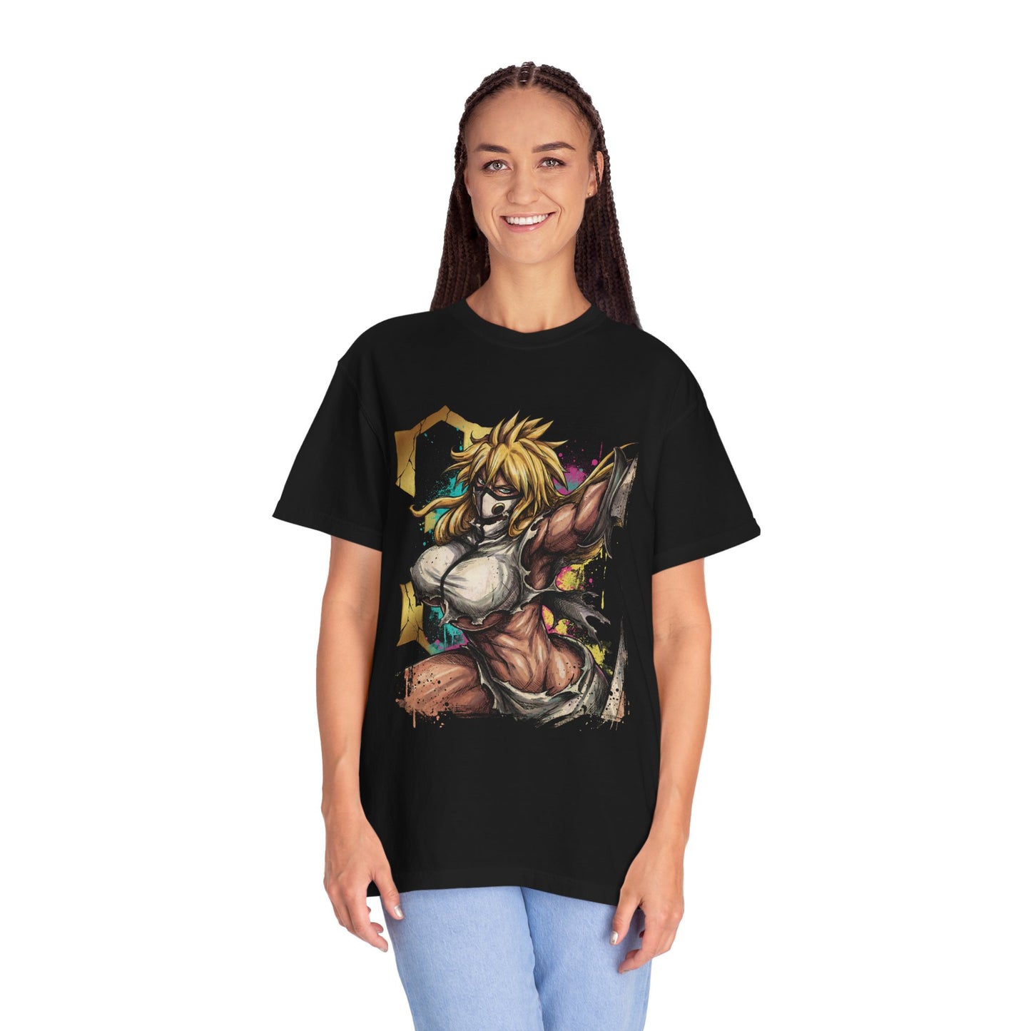 Blonde Arrancar Warrior Fan Art – Aqua Eyes Shark Mask Fragments Design Premium T-Shirt