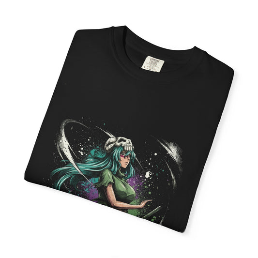 Green Hair Arrancar Warrior Fan Art – Hazel Eyes Scarred Face Design Premium T-Shirt