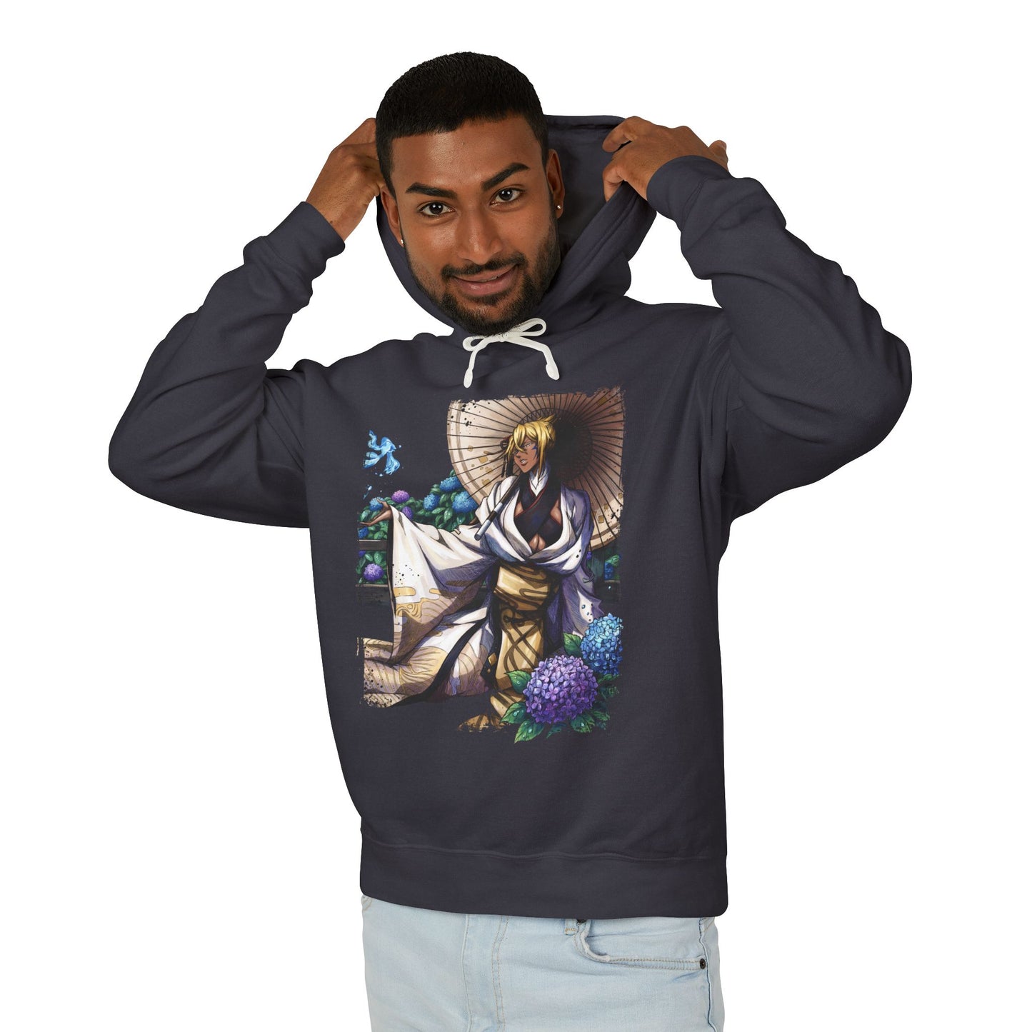 Golden Blonde Espada Fighter Art – Aqua Green Eyes Resurreccion Style Unisex Premium Hoodie