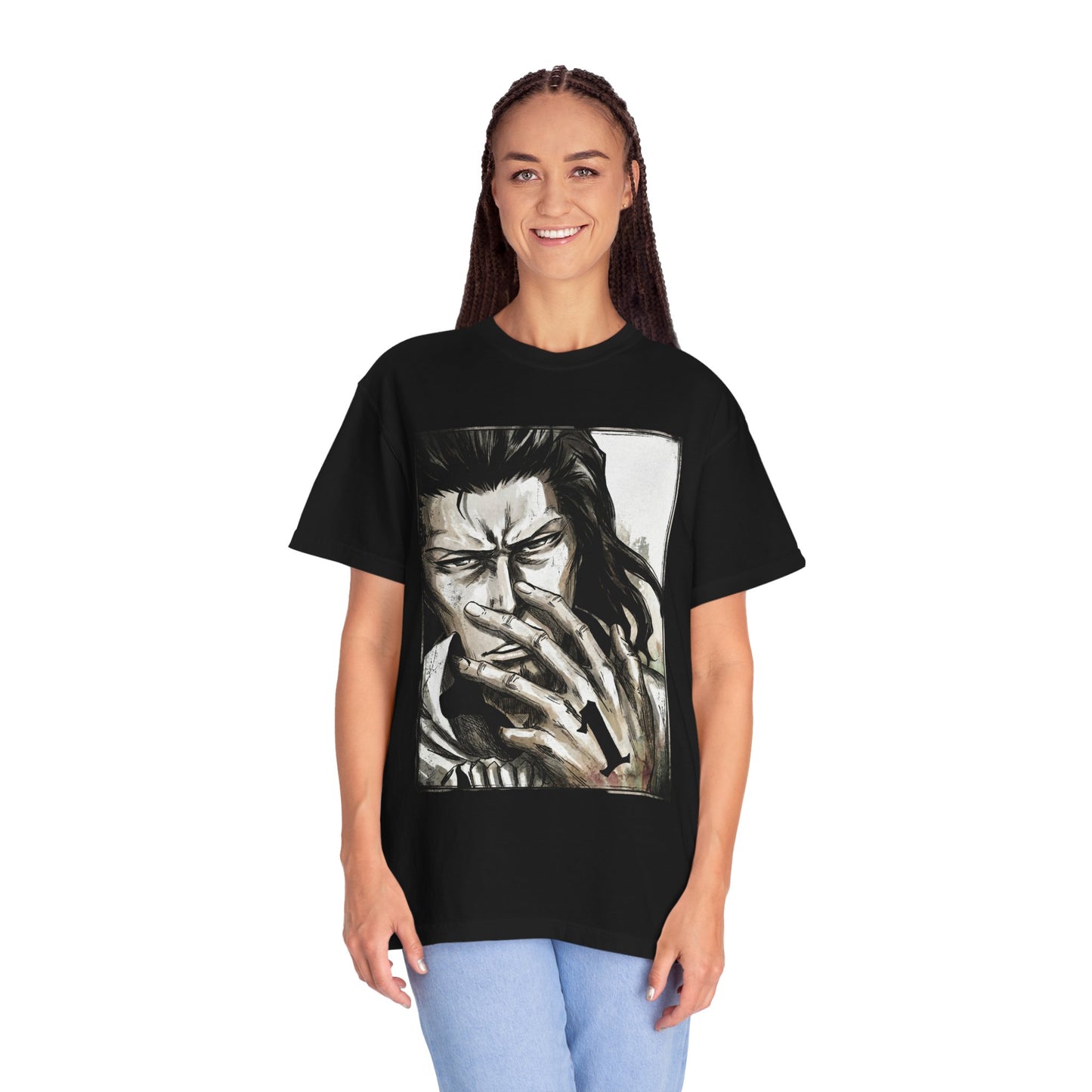 Starrk Dark Brown Hair Arrancar Fan Art – Blue-Gray Eyes Goatee Laid-Back Design Premium T-Shirt