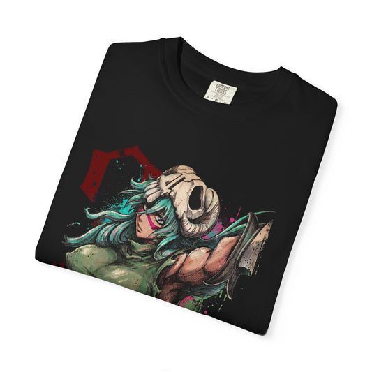 Green Hair Arrancar Warrior Fan Art – Hazel Eyes Scarred Face Design Premium T-Shirt