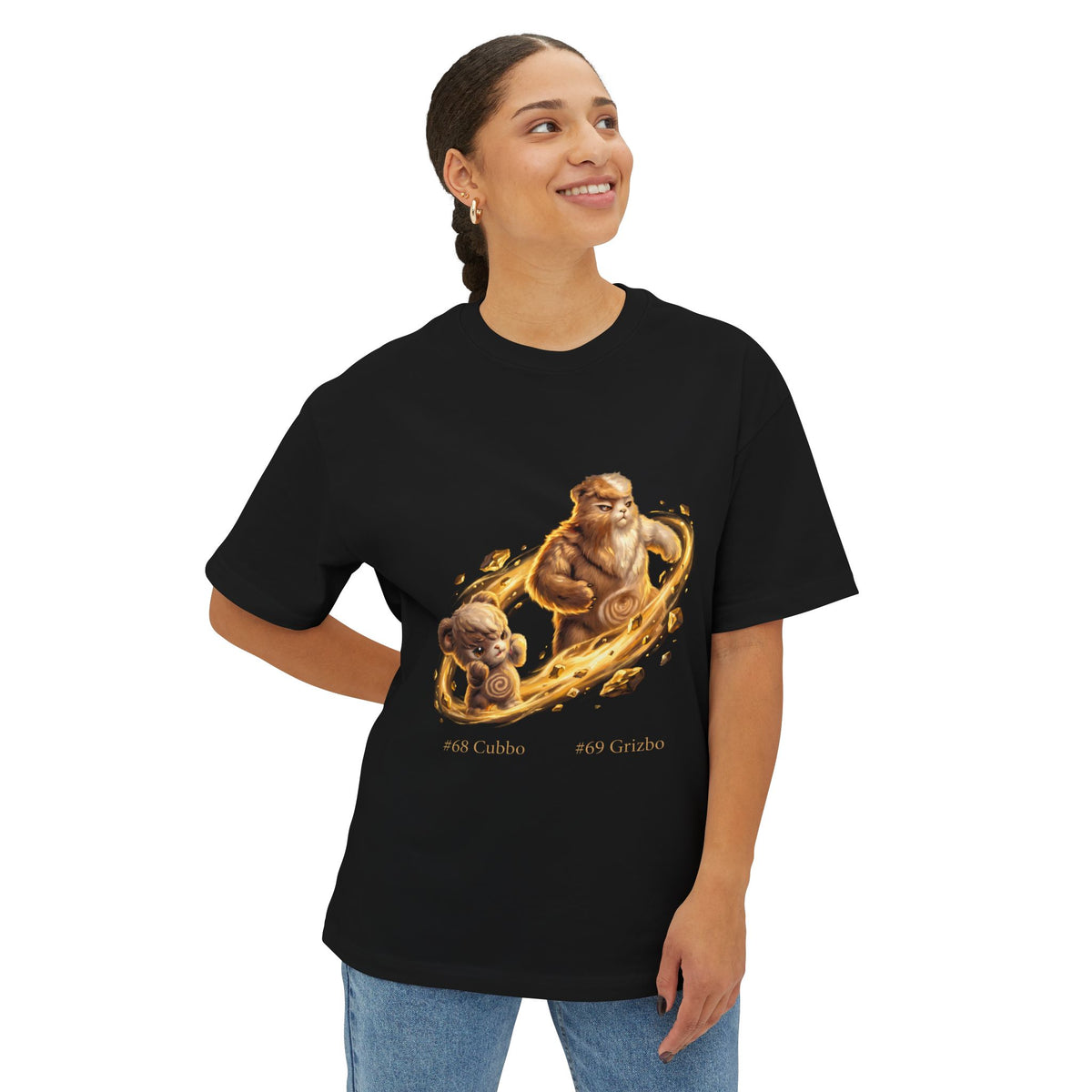 Cubbo Grizbo Aniimo Evolution Line Gold Oil Painting - Oversized Premium Tee