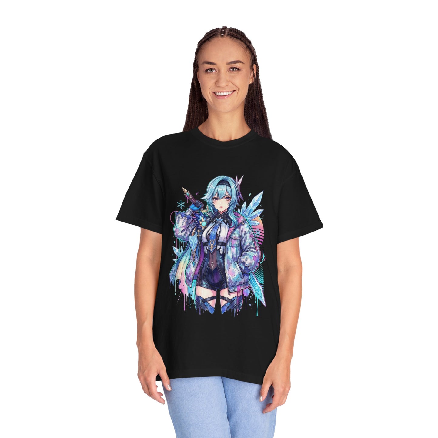 Genshin Impact Eula Vaporwave Aesthetic Neon Synthwave Design Premium T-Shirt