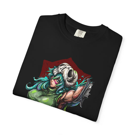 Green Hair Arrancar Warrior Fan Art – Hazel Eyes Scarred Face Design Premium T-Shirt