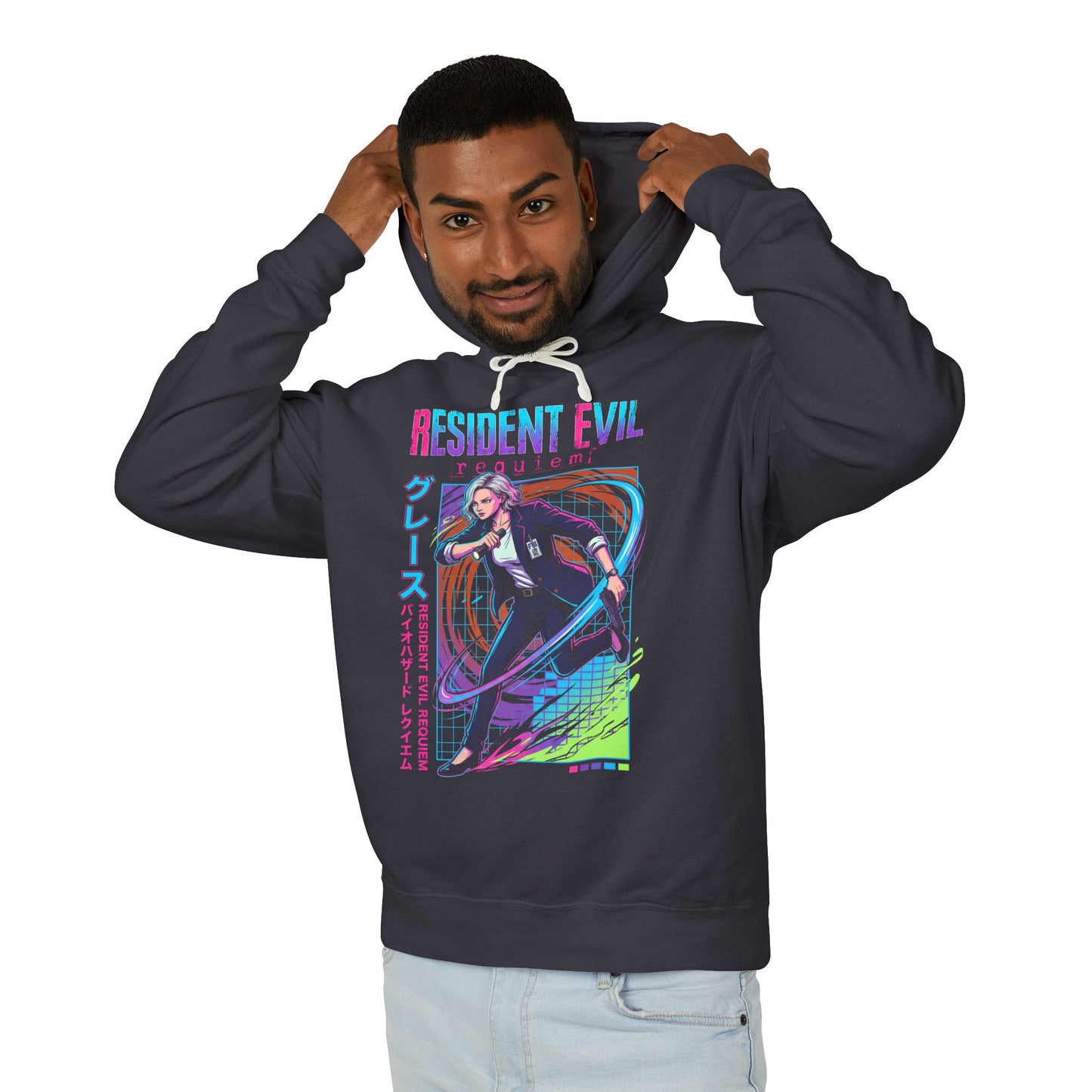 Cyberpunk Synthwave Retro Grace Ashcroft Resident Evil Protagonist 2026 Unisex Premium Hoodie