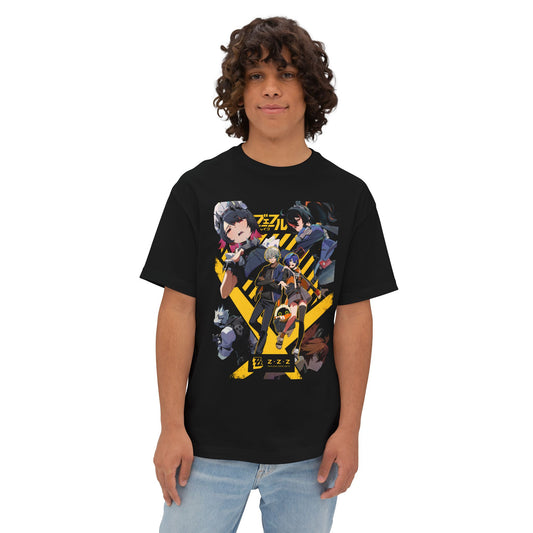 Zenless Zone Zero Cast Poster Yellow Caution Stripes Oversized T-Shirt