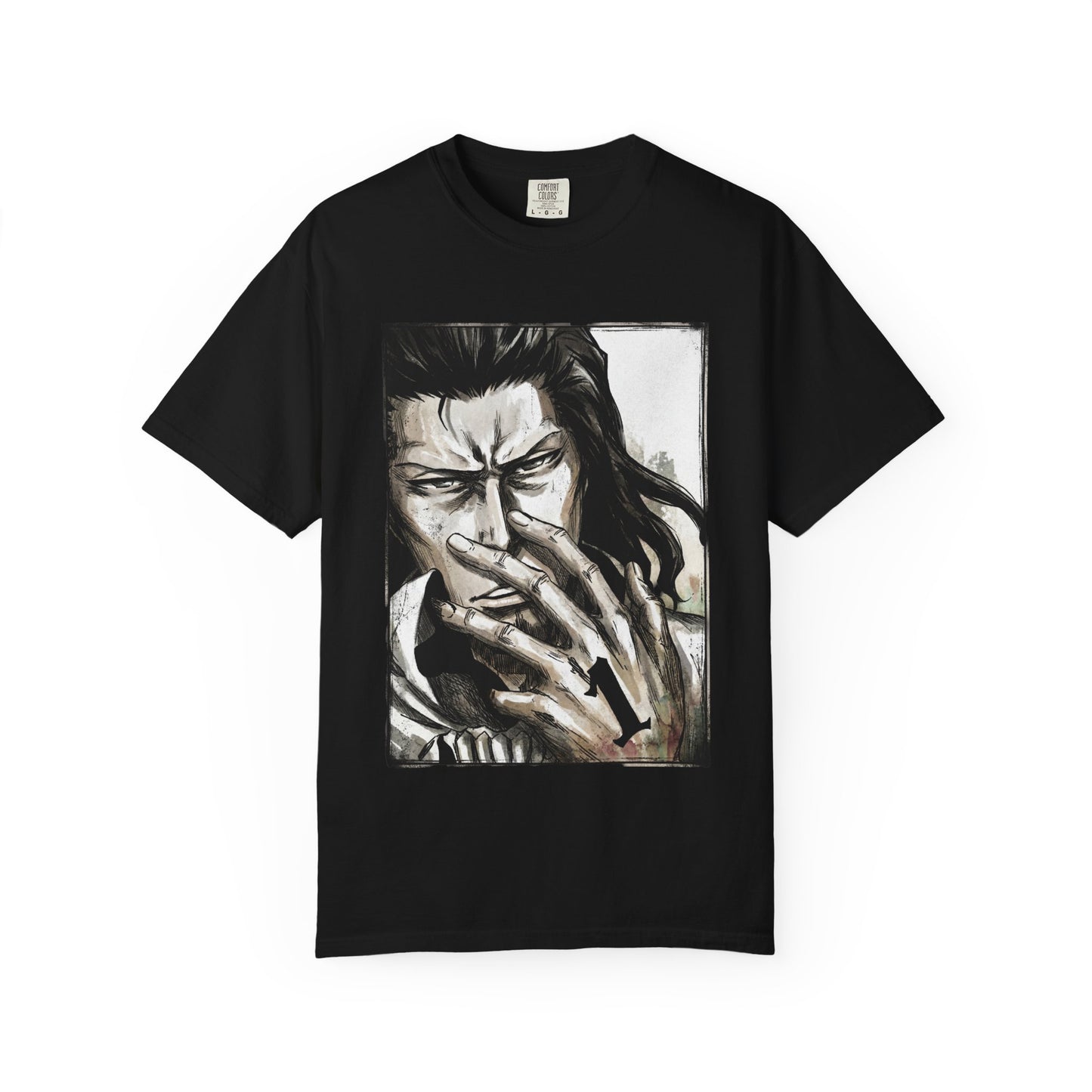 Starrk Dark Brown Hair Arrancar Fan Art – Blue-Gray Eyes Goatee Laid-Back Design Premium T-Shirt