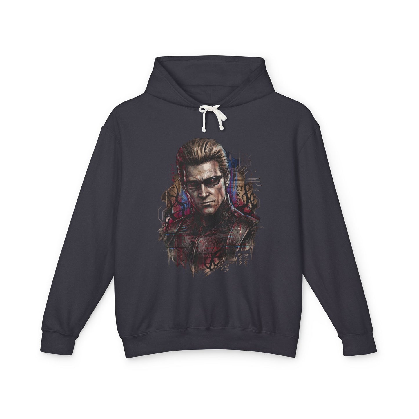 RE Wesker Black Trenchcoat Red Glow Eyes Horror Portrait Unisex Premium Hoodie