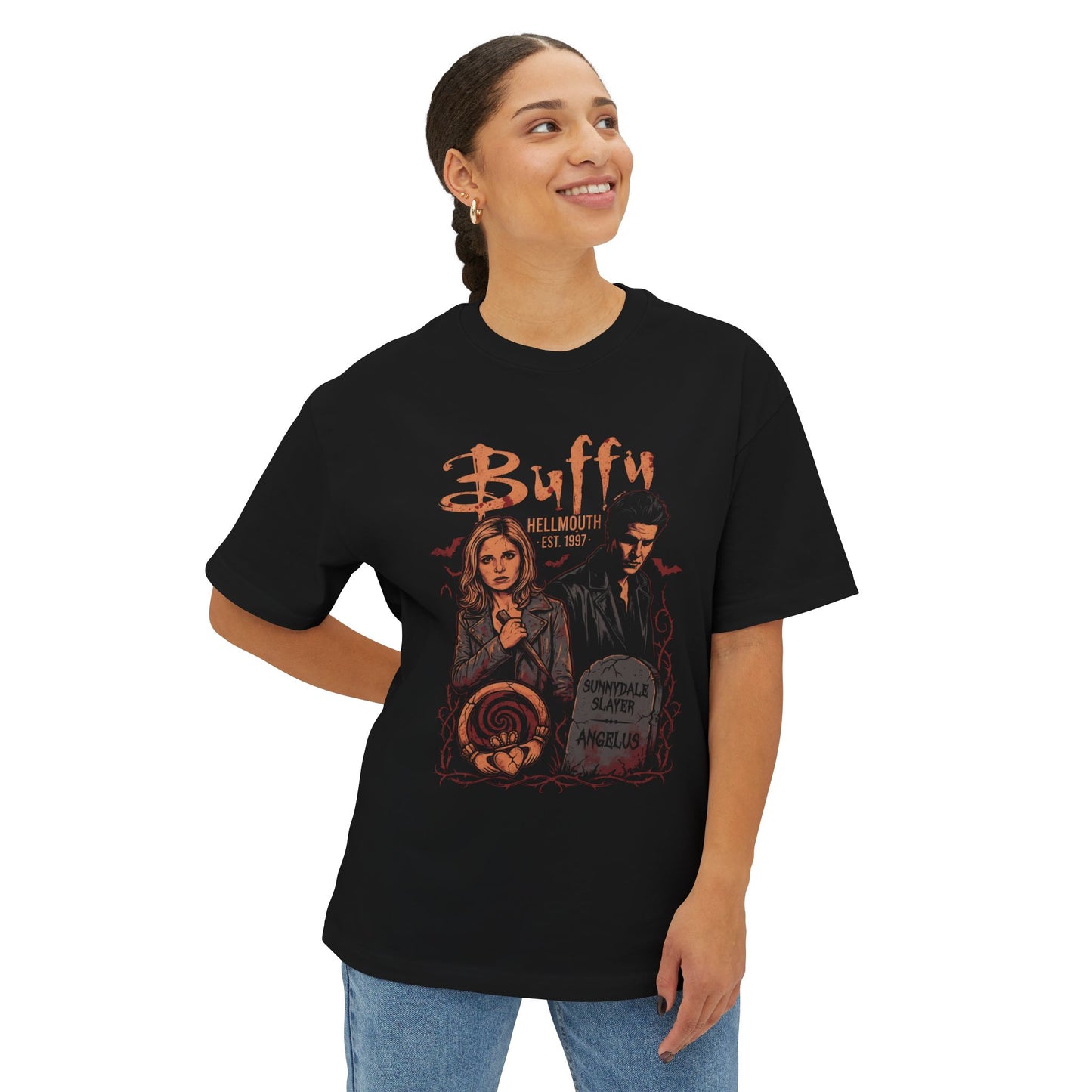 Buffy & Angel Hellmouth Romance – Chosen One & Champion Premium Oversized Unisex T-Shirt