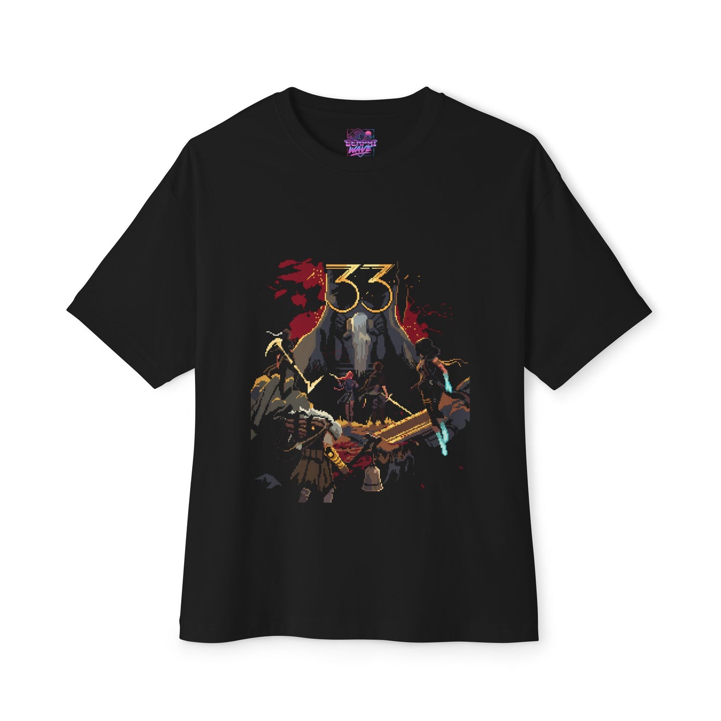 8-bit Retro Clair Obscur Expedition 33: Streetwear Red Petal Gommage facing The Paintress Premium Oversized Unisex T-Shirt