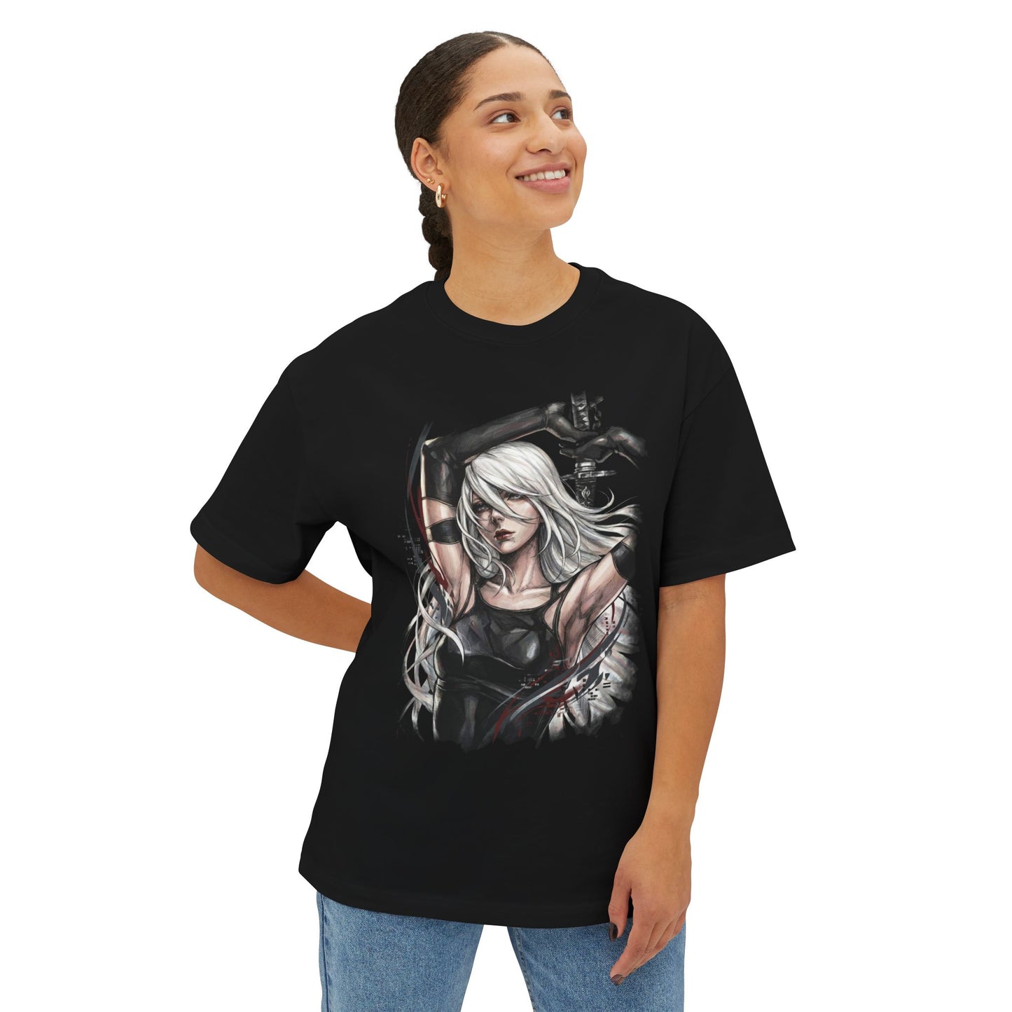 NieR Automata A2 Design Tee | Battle-Damaged Rogue Android Gaming Gift Premium Oversized Unisex T-Shirt