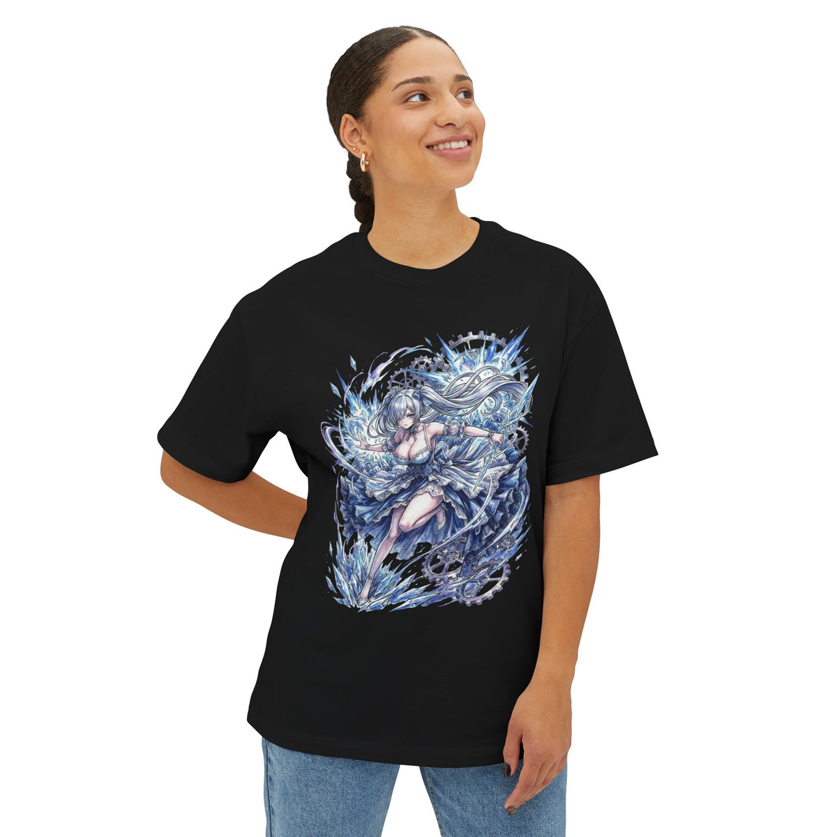 Nikke Cinderella Ice Blue Ball Gown Crystal Fan Art Oversized T-Shirt