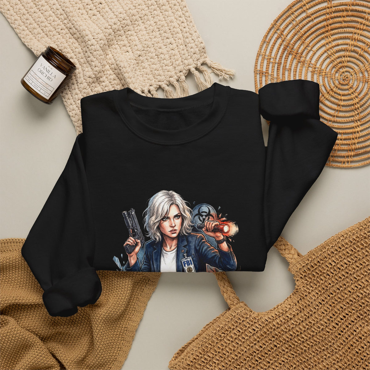 Resident Evil Requiem Grace Ashcroft Flashlight Pistol Crouch Crewneck Sweatshirt