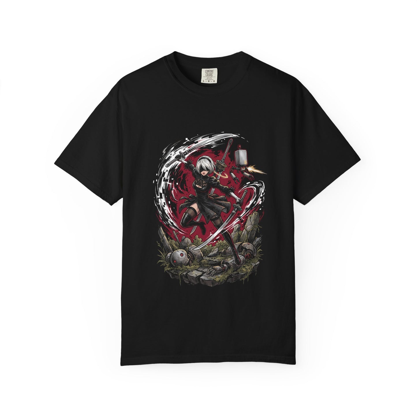 NieR Automata 2B Red Eyes Blindfold Vaporwave retro design Premium T-Shirt