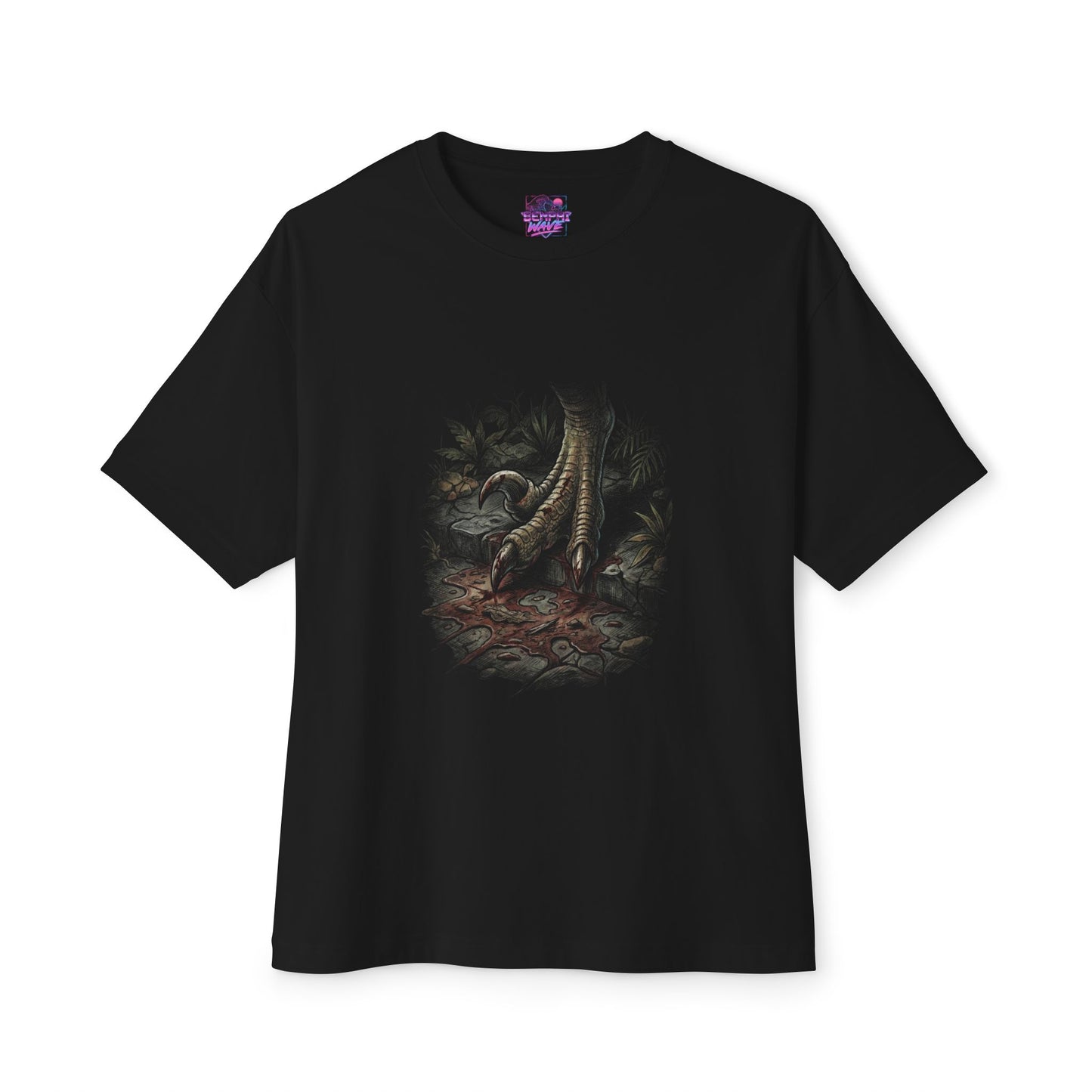 Dino Crisis 1999 Cover Art Velociraptor Claw Bloody Foot Portrait Premium Oversized Unisex T-Shirt