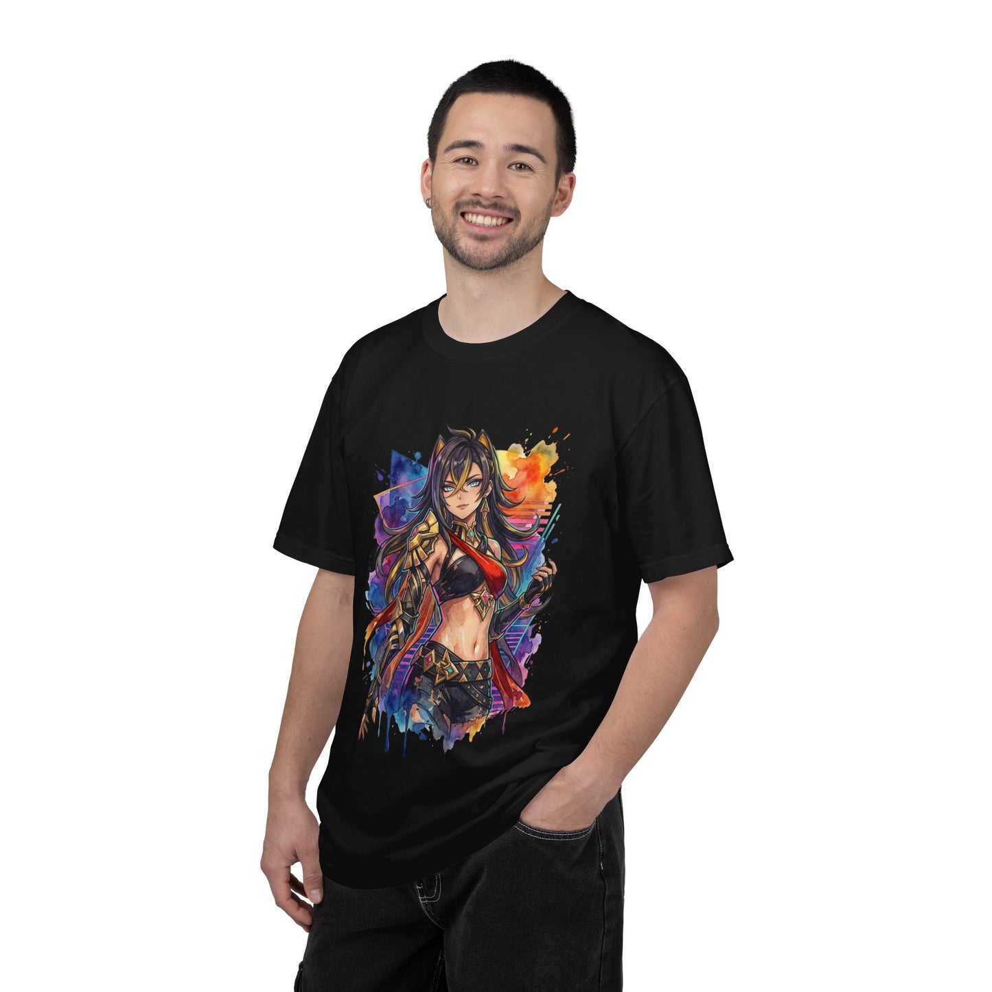 Dehya Genshin Impact Tan Skin Lioness Vaporwave Neon Grid Premium T-Shirt