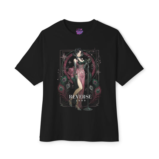 Reverse 1999 Anjo Nala Peacock Feather Stage Fan Art Oversized T-Shirt