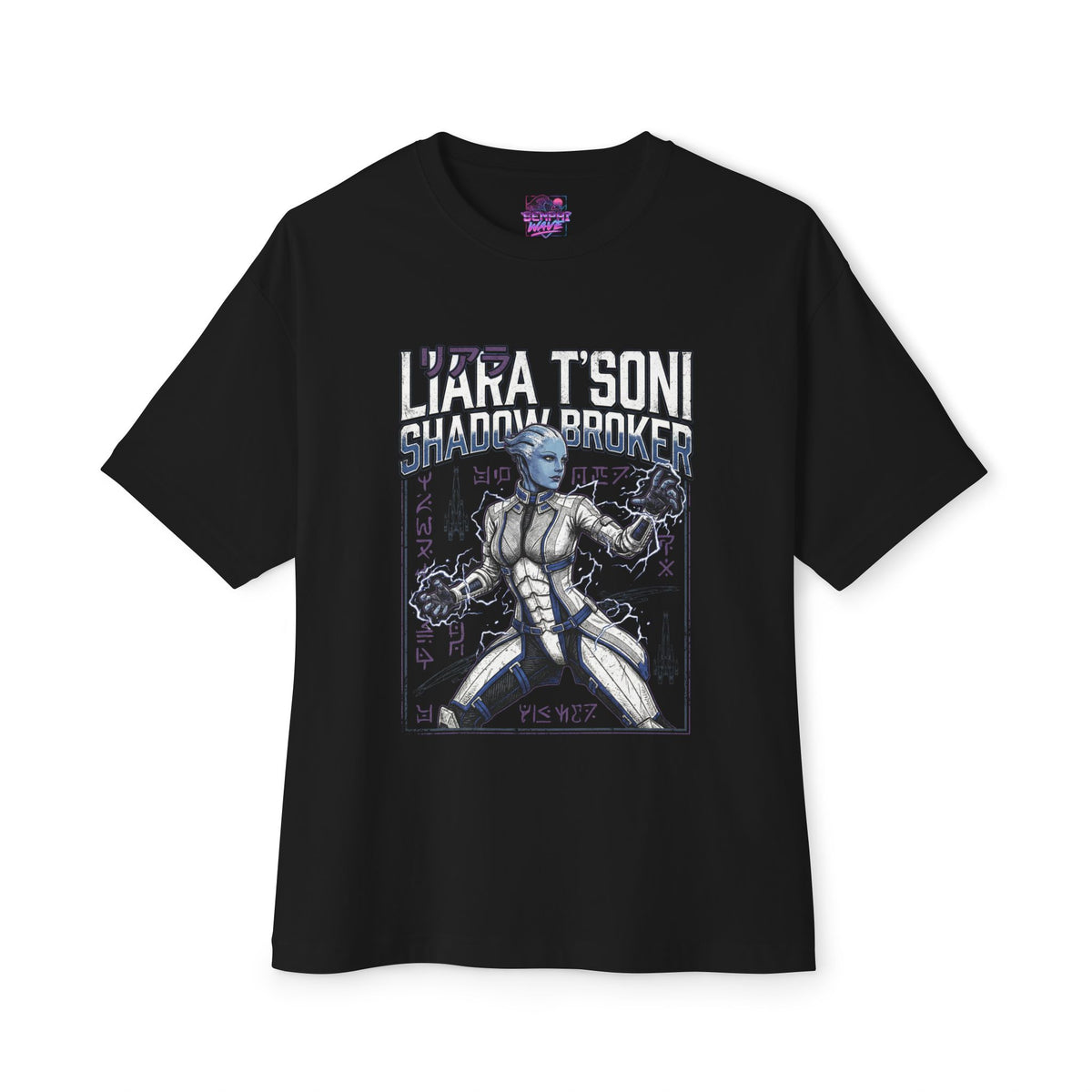 Mass Effect Liara Biotic Lightning Glyphs Fan Art Oversized T-Shirt