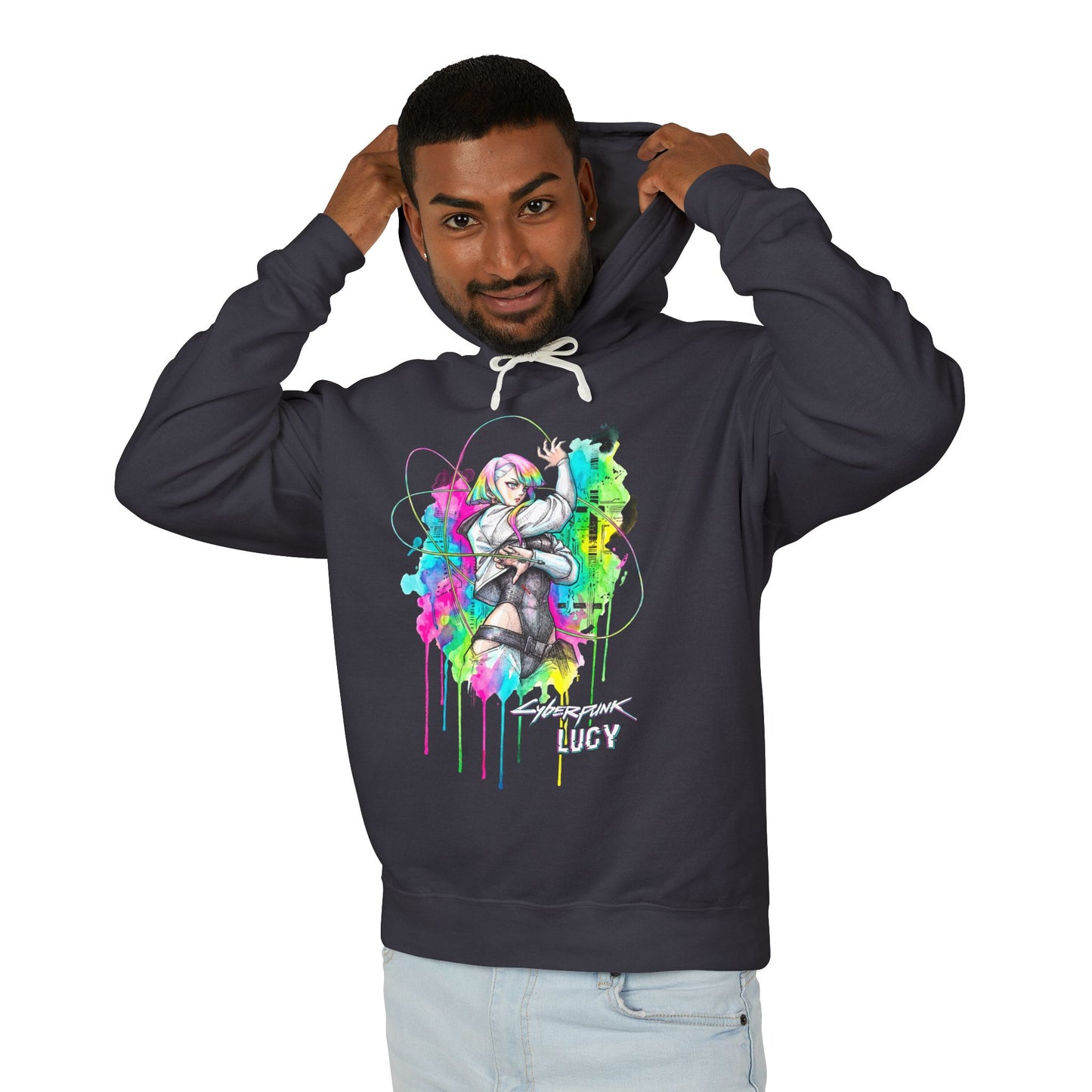 Cyberpunk Edgerunners Lucy Short White Hair Glowing Eyes Icon Unisex Premium Hoodie