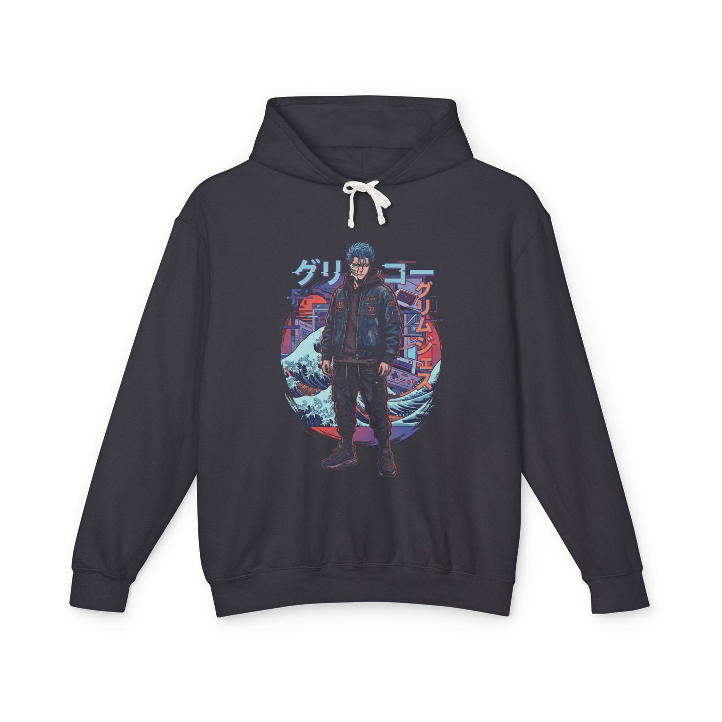 Bleach Grimmjow Light Blue Spiky Hair Casual Vaporwave Retro Grid Unisex Premium Hoodie