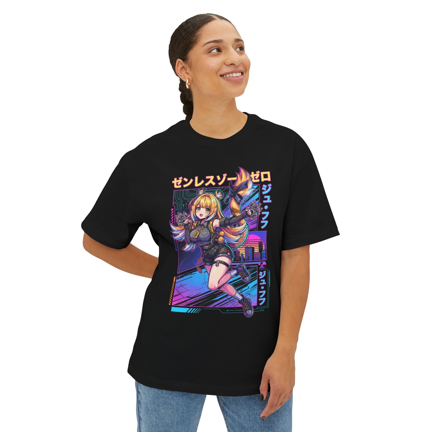 Ju Fufu Zenless Zone Zero Synthwave Retro Neon Tiger Premium Oversized Unisex T-Shirt