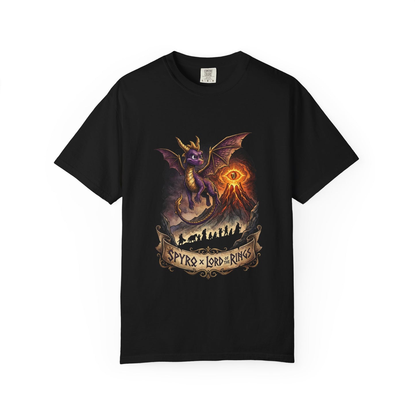 Lord of the Rings Spyro Mashup – Gliding Dragon Over Mordor Epic Art Premium T-Shirt