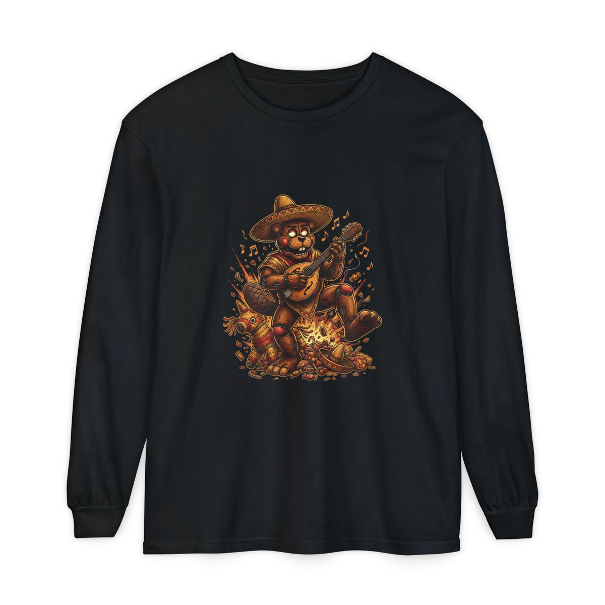 FNAF El Chip Beaver Sombrero Mandolin Fiesta Fan Art Long Sleeve Tee