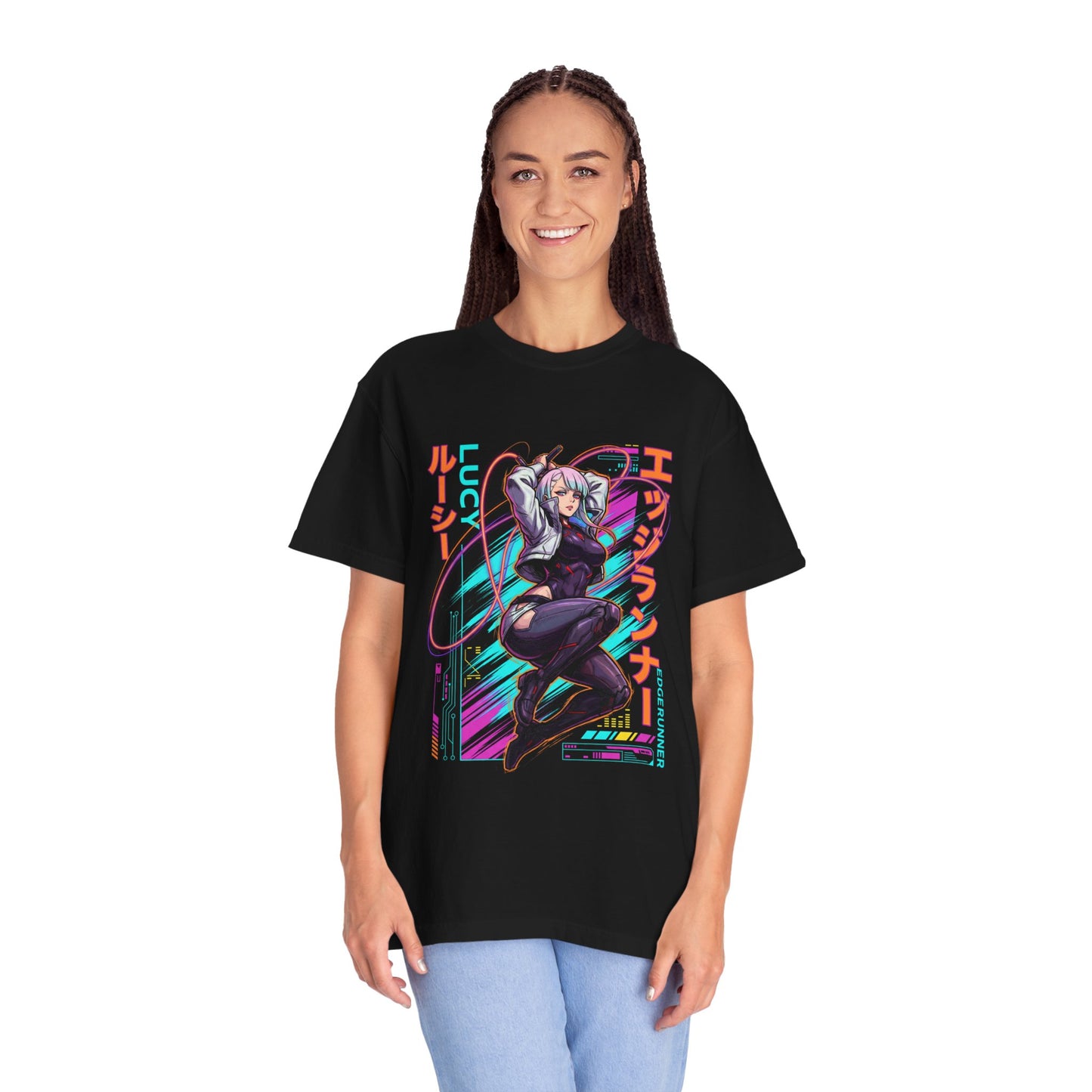 Lucy Cyberpunk Edgerunners Pastel Rainbow Hair Netrunner Design Premium T-Shirt