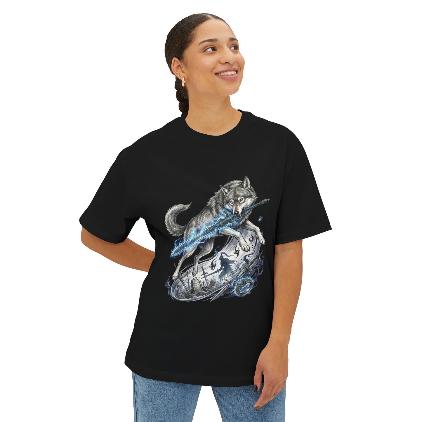 Sif Great Grey Wolf Fantasy Beast Art Premium Oversized Unisex T-Shirt