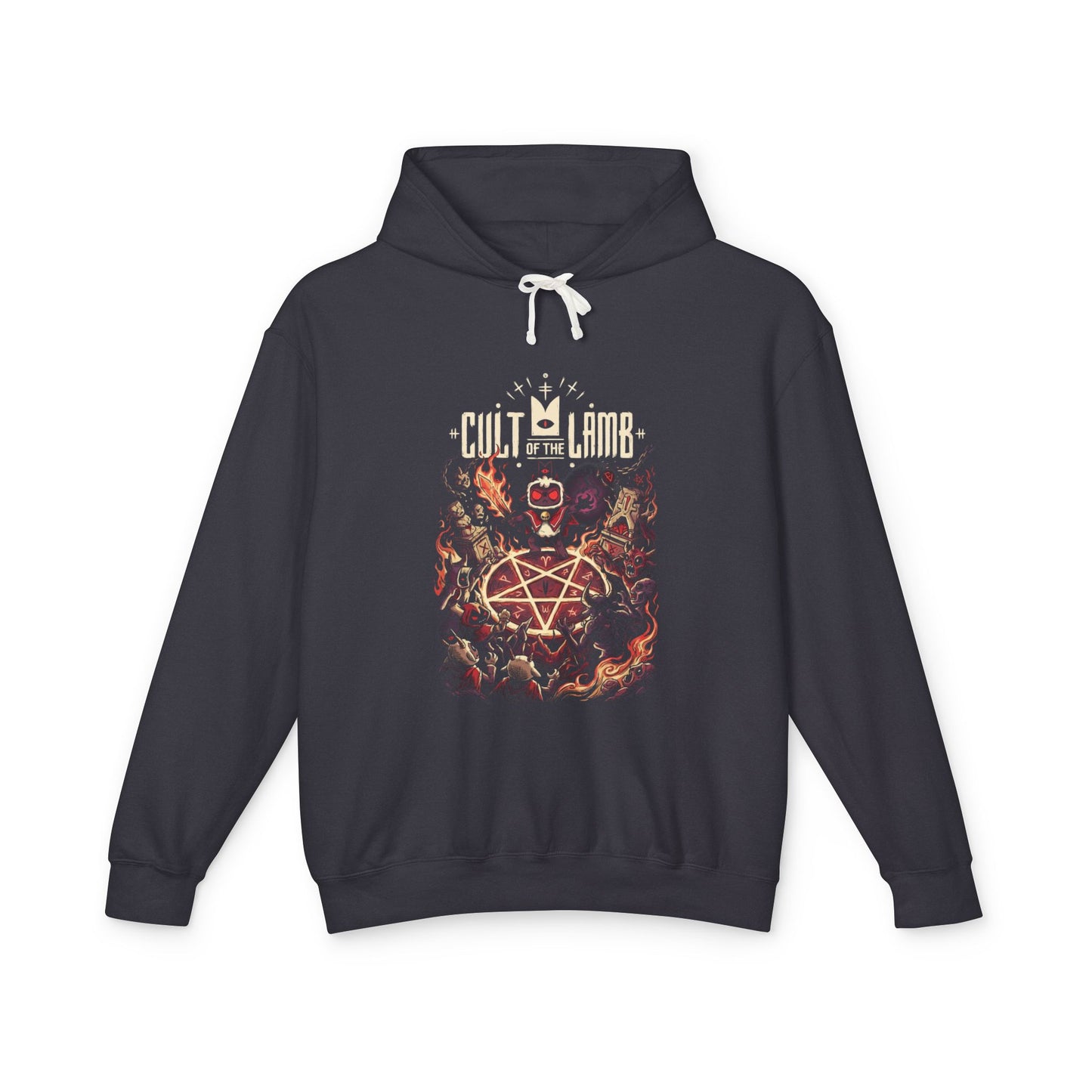 The Lamb Cult of the Lamb White Fleece Red Crown Design Unisex Premium Hoodie