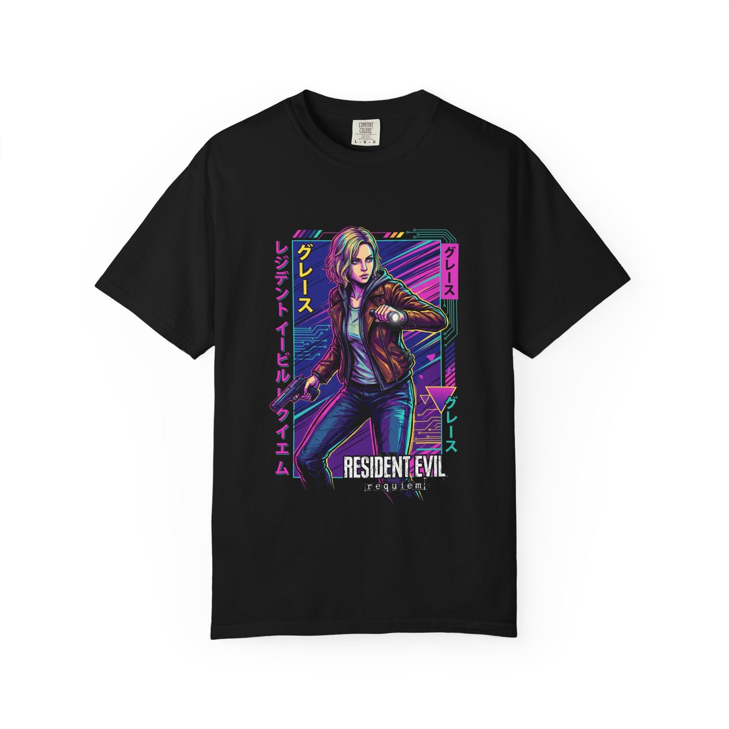 Grace Ashcroft Resident Evil Requiem FBI Analyst Design Cyberpunk Neon Color Premium T-Shirt