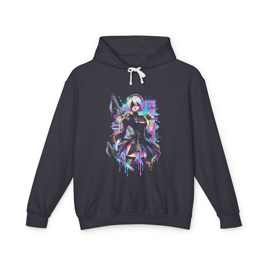 NieR Automata 2B Vaporwave CRT Glitch Effect Art Unisex Premium Hoodie