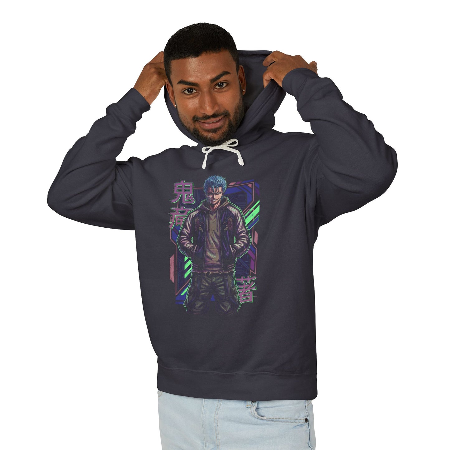 Grimmjow Bleach Unzipped Black Shirt Street Style Vaporwave Portrait Unisex Premium Hoodie